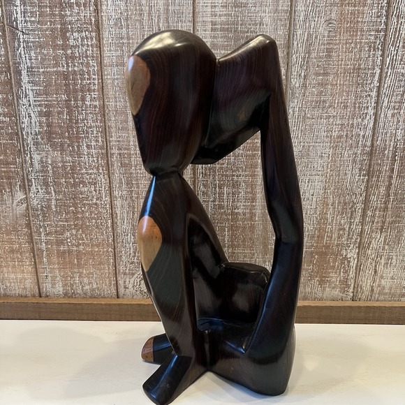 Modernist Abstract Wooden Nigerian Sculpture Hand Carved Dark And Light Brown - Picture 2 of 6